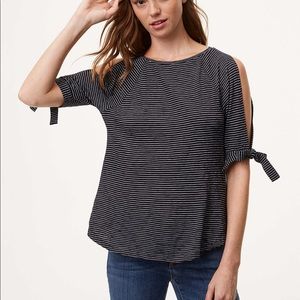 NWT LOFT Striped tie split-sleeve tee